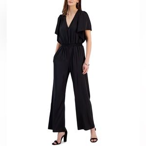 I.N.C. XL - One-piece V-neck jumpsuit, smocked waist for a soft blousy effect